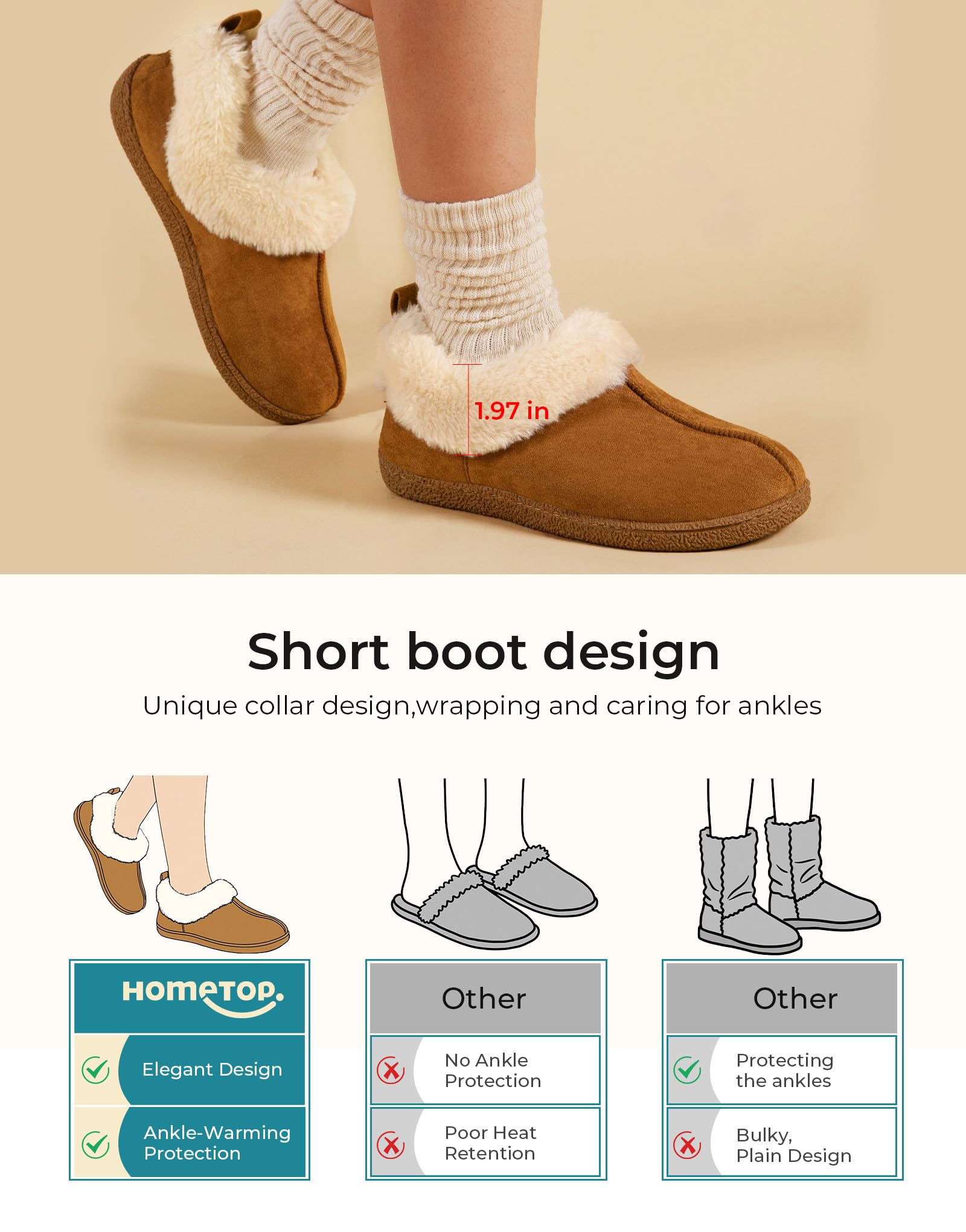 HomeTop Women's Closed-back Slippers Faux Wool Warm Non-slip Outdoor Indoor House Shoes with Fuzzy Collar