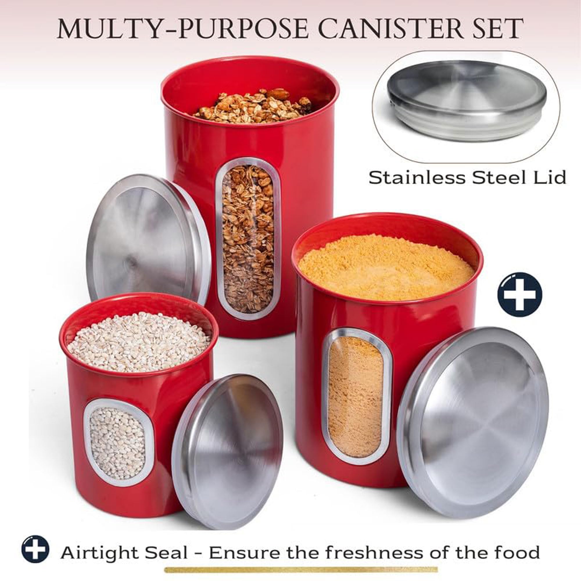 Mixpresso 3-Piece Aqua Blue Canisters Sets For The Kitchen, Airtight Canister Set With See Through Window, Storage Jars for Coffee Container, Tea Organizer & Sugar Canister, Kitchen Canisters