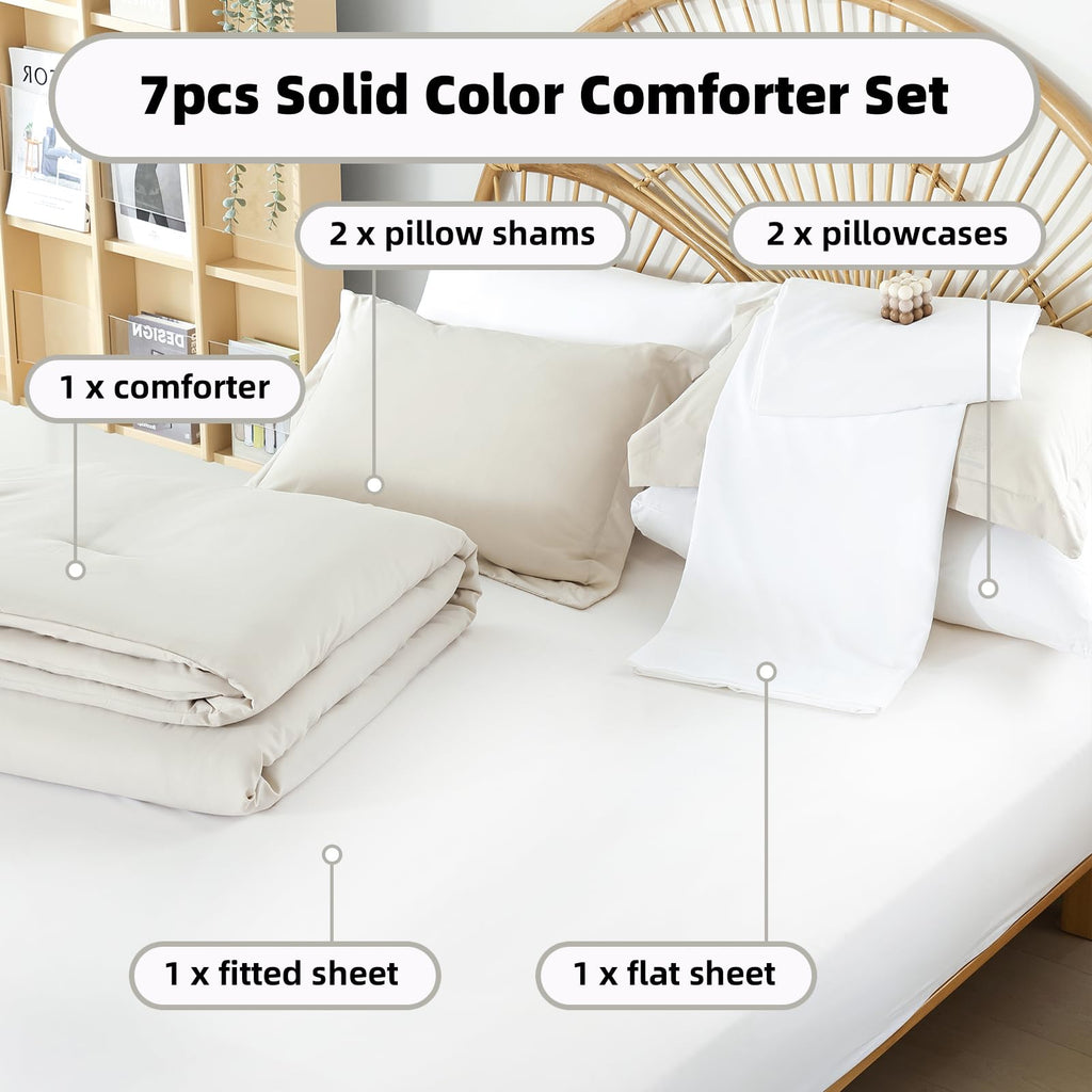 Beige Twin Comforter Set with Sheets - 5 Pieces Bed in a Bag Twin
