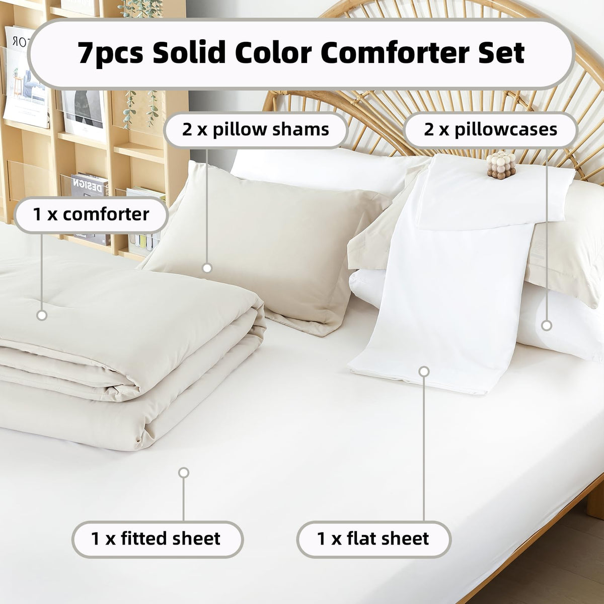Beige Twin Comforter Set with Sheets - 5 Pieces Bed in a Bag Twin