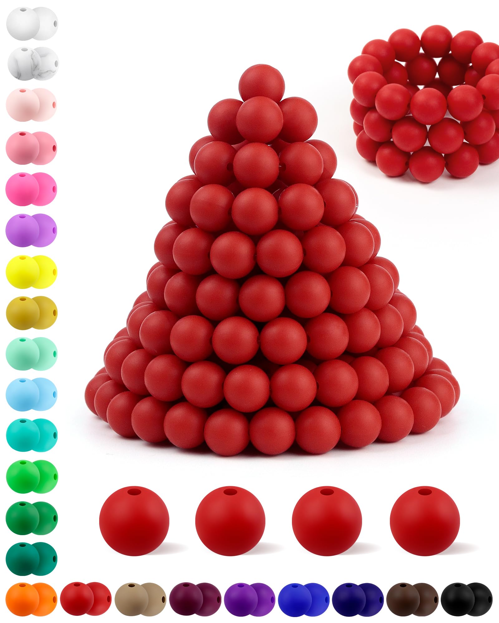 180PCS FIVEIZERO Silicone Beads – 30 Colors 12mm Round Rubber Beads Bulk for DIY Crafts, Keychain Accessories & Jewelry Making | Soft Silicone, Seamless Finish, Easy to String, Fade Resistant, Durable for Daily Use