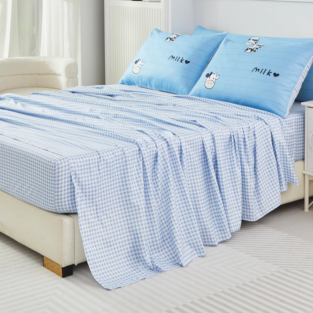 SUCSES Full Size Comforter Set with Sheets 8 Piece Cow Print Bedding Set for Boys Girls Black and White Kids Bed-in-A-Bag Farmhouse Rustic Bed Set for Bedroom (Milk Cow, Full)