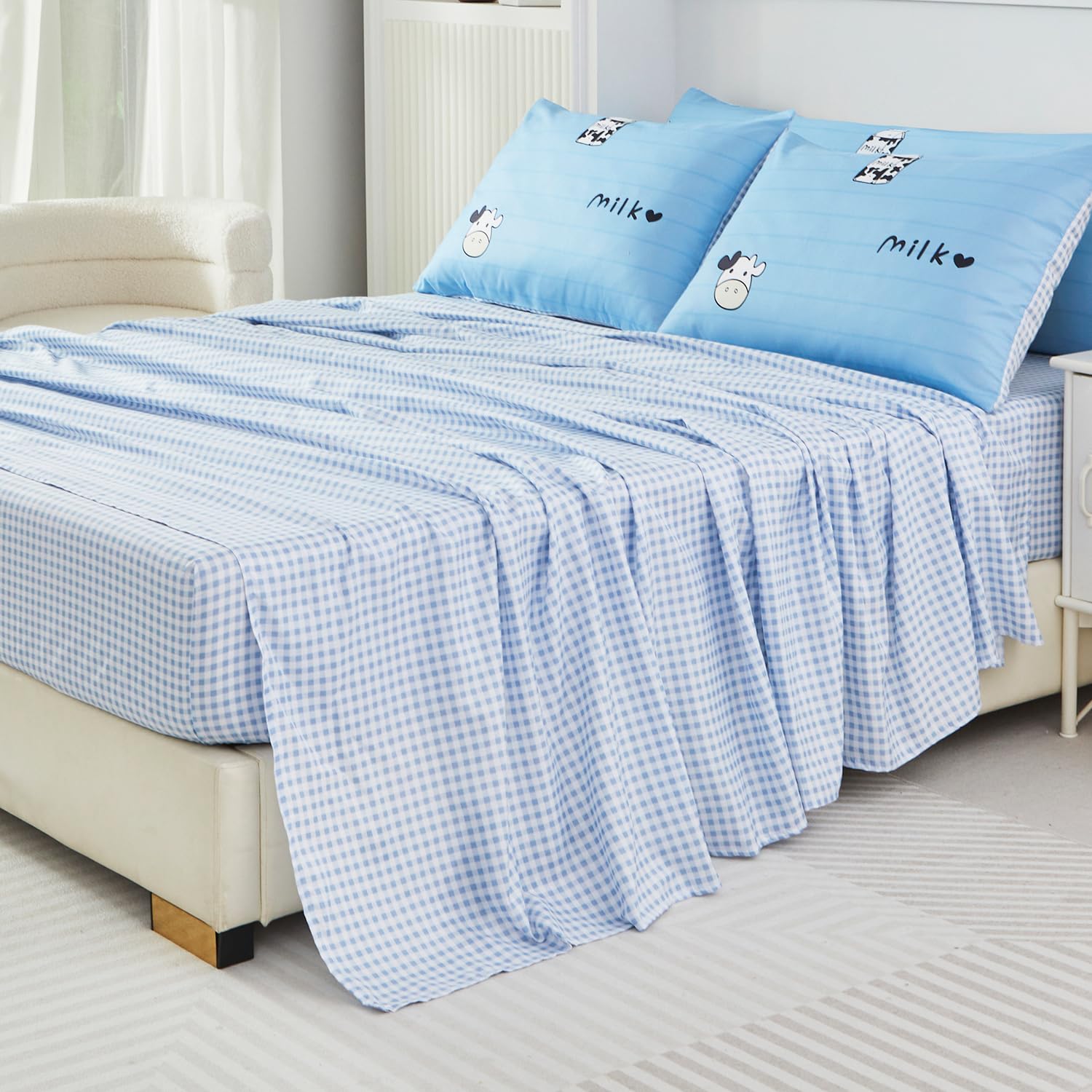 SUCSES Full Size Comforter Set with Sheets 8 Piece Cow Print Bedding Set for Boys Girls Black and White Kids Bed-in-A-Bag Farmhouse Rustic Bed Set for Bedroom (Milk Cow, Full)