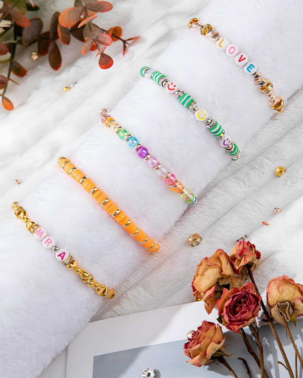 Goldwise Friendship Bracelet Kit - 4 Boxes, 48 Colors Clay & 4mm Seed Beads, Letter Beads, Charms for Jewelry & Bracelet Making for Gifts & Parties