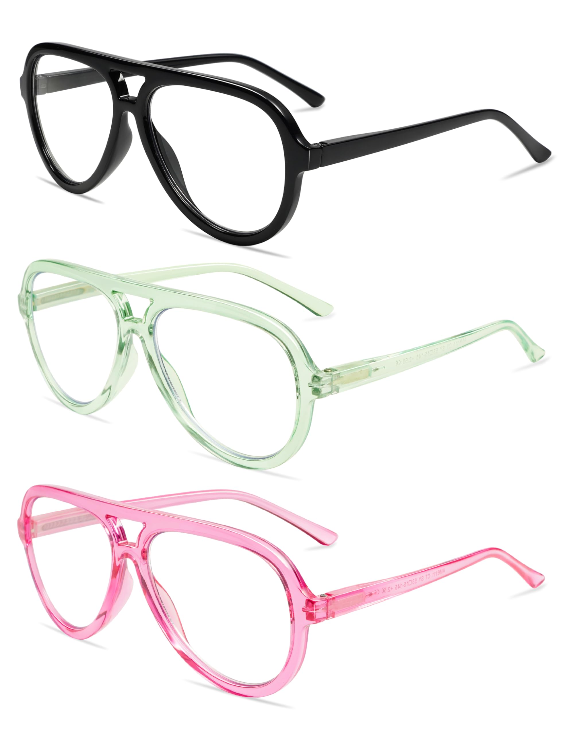 AMOMOMA 3 Pack Retro Oversized Aviator Reading Glasses for Women Men,Classic Large Reader Blue Light Computer Frame AM6111