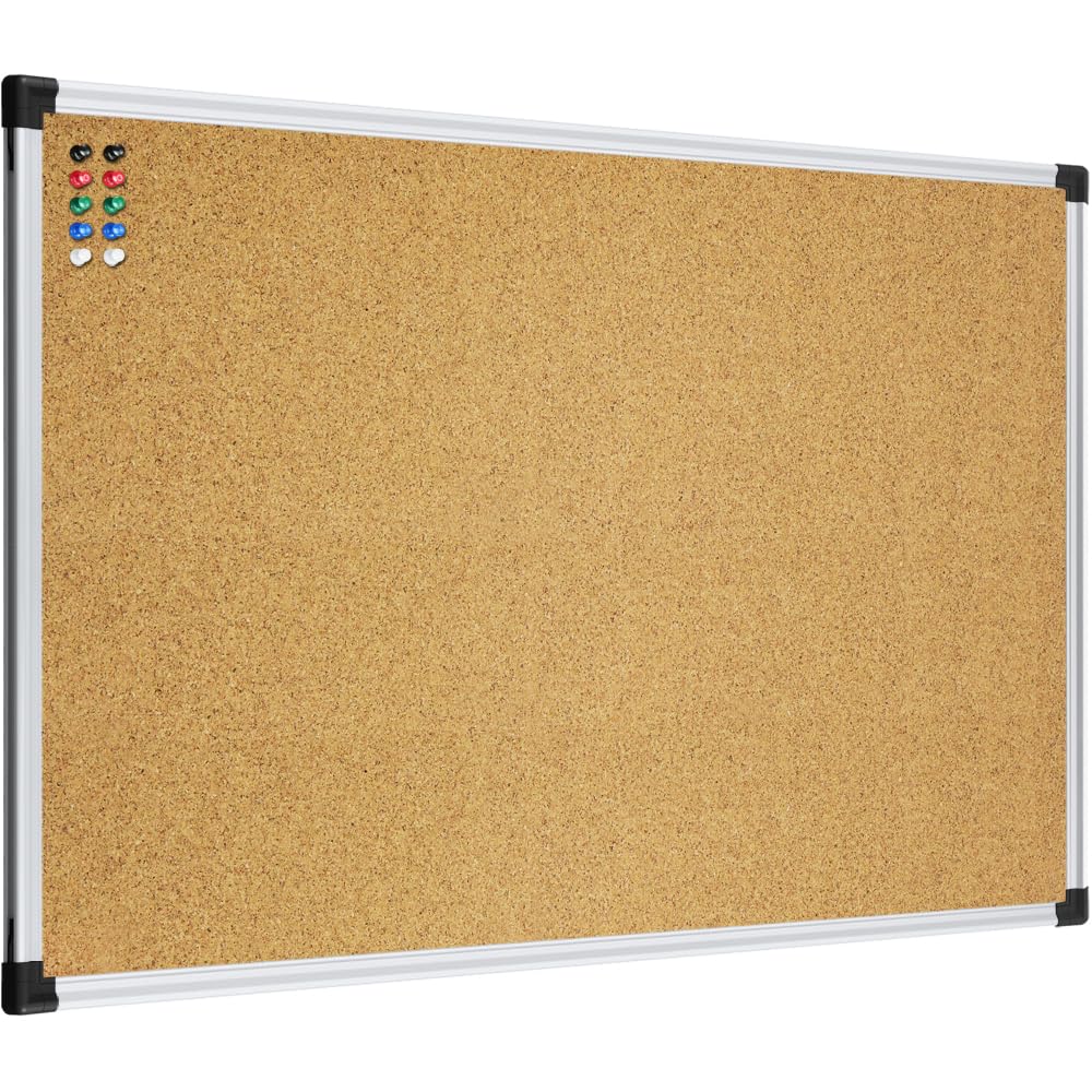 XBoard 24 x 18 Inch Wall-Mounted Office Cork Board, Notice Bulletin Board with Aluminum Frame