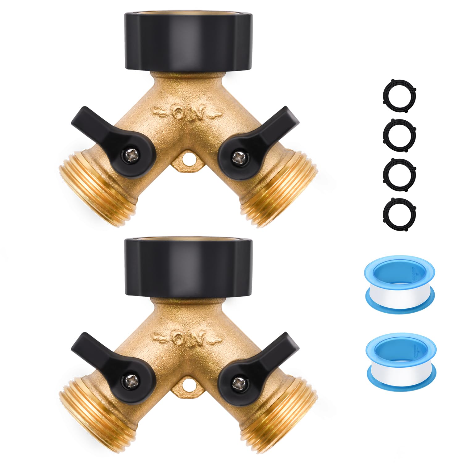 1/2/4 Pack 2 Way Hose Splitter, for 3/4" Hose Connector, with Rubber Washers & Tapes
