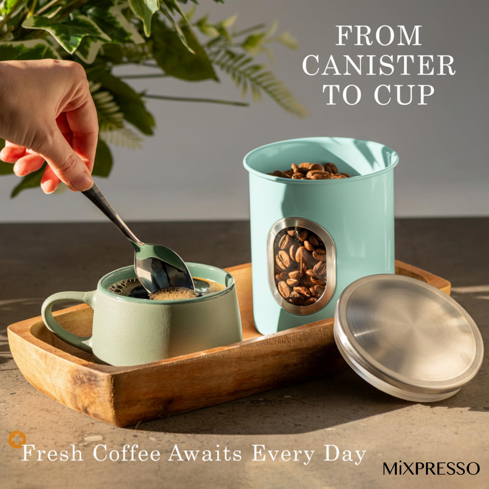 Mixpresso 3-Piece Aqua Blue Canisters Sets For The Kitchen, Airtight Canister Set With See Through Window, Storage Jars for Coffee Container, Tea Organizer & Sugar Canister, Kitchen Canisters