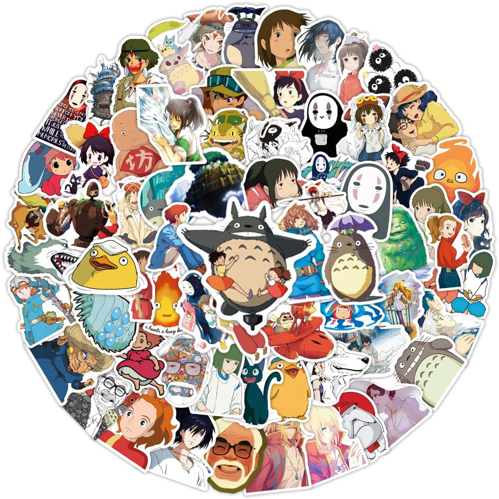 100PCS Cartoon Anime Miyazaki Hayao Stickers for Laptop,Studio Ghibli Anime Vinyl Movie Stickers for Water Bottle, Phone，Hard Hat，Skateboard，Scrapbooking，Gifts for Kids/Adults