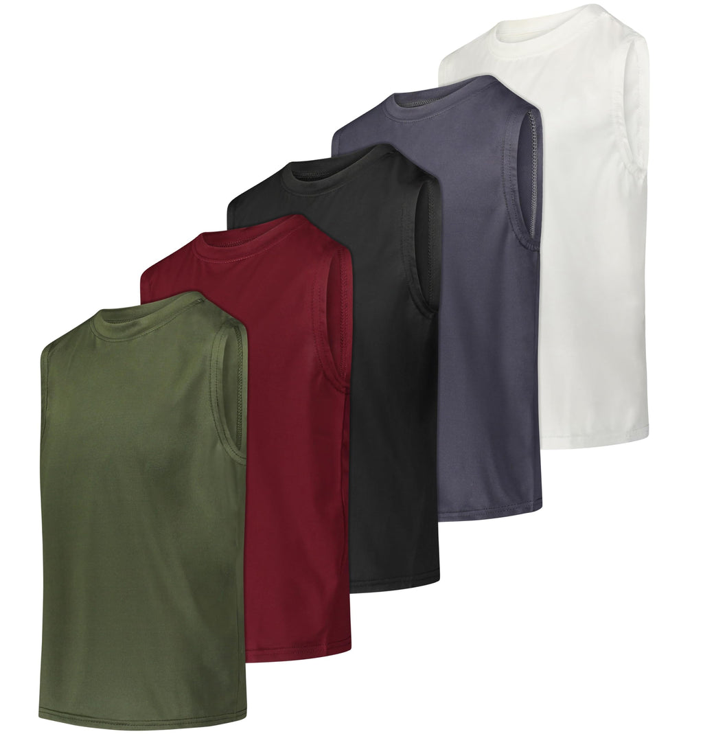 Real Essentials 5 Pack: Boys Dry-Fit Active Athletic Performance Tank Top