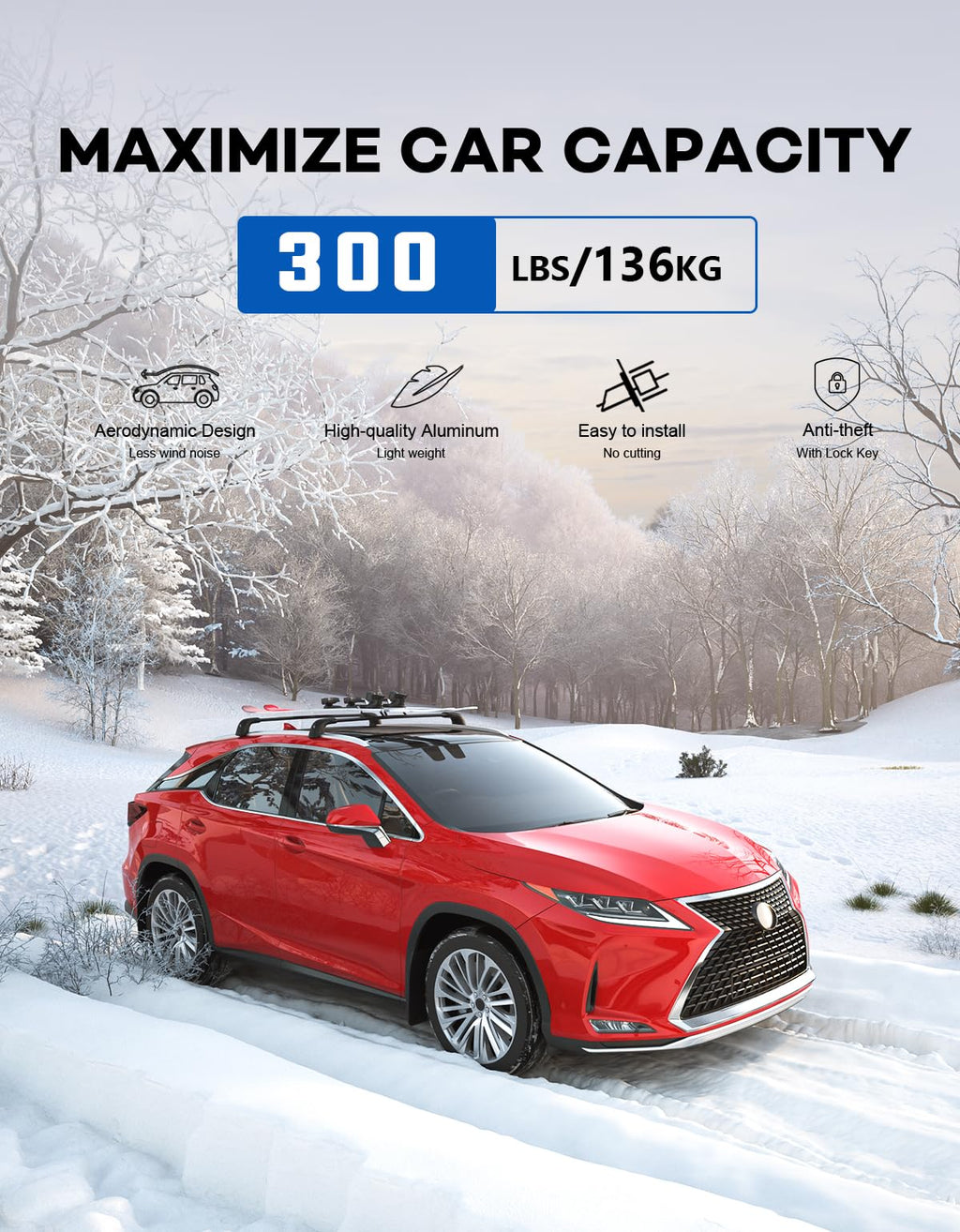 Wonderdriver 300lbs Roof Rack Cross Bars Compatible with Audi Q3 2012-2018, Heavy Duty Aluminum Lockable Roof Rails Crossbars Black Rooftop Cargo Carrier Luggage