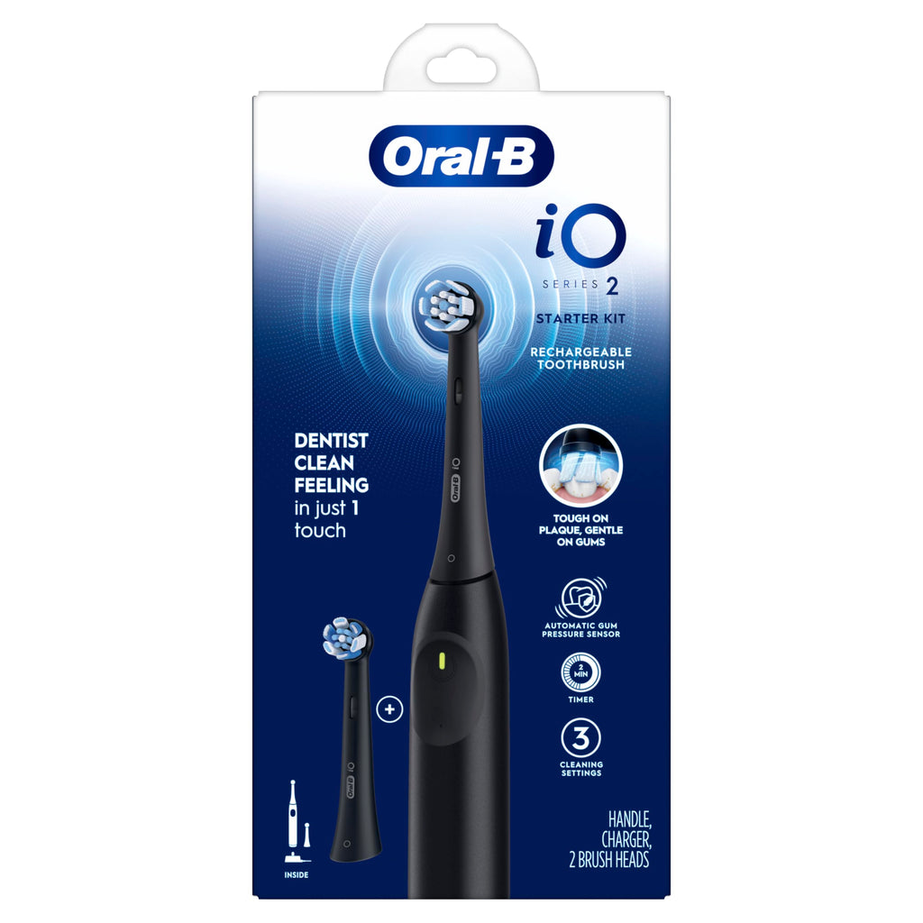 Oral-B Rechargeable Electric Toothbrush, iO2 Starter Kit, 3 Cleaning Modes, Automatic Pressure Sensor to Protect Gums, 2 Brush Heads, Forest Green