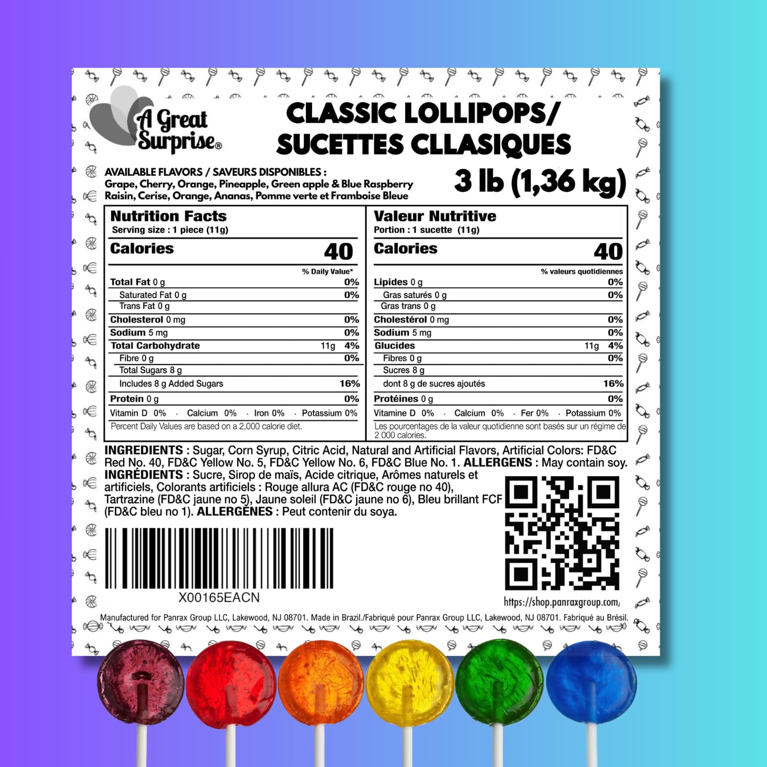 A Great Surprise Classic Lollipops - 3 Pounds - Individually Wrapped Candies - Flat Round Bulk Suckers For Kids, Doctors Office, Schools, Banks