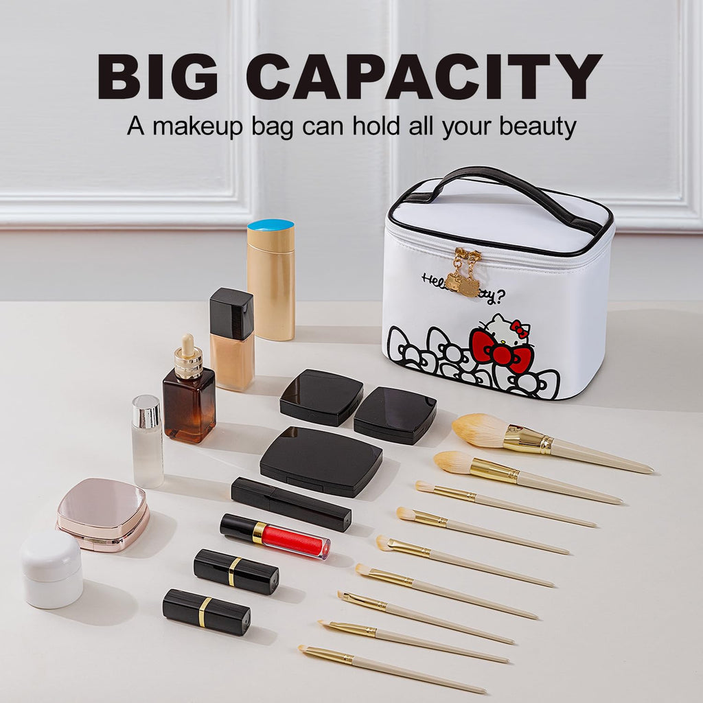 AmBealla Makeup Bag Large Waterproof Cosmetic Bags with Makeup Brush Holder,Cute Printed Makeup Organizer for Women Traveling,Portable Toiletry Bag for Girls