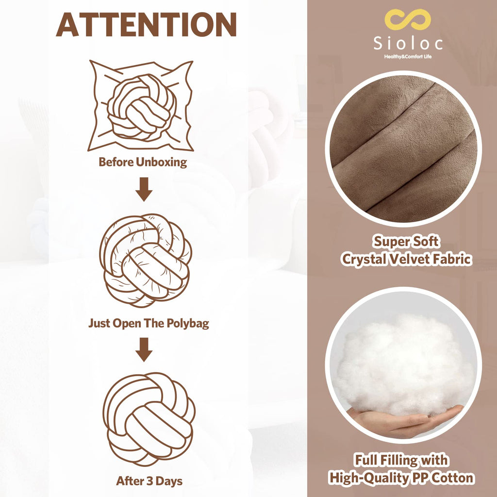 Sioloc Soft Knot Ball Pillows,Round Throw Pillow Cushion Home Decoration Plush Pillow,Throw Knotted Pillow Handmade Round Pillow（7.8inches,Beige）