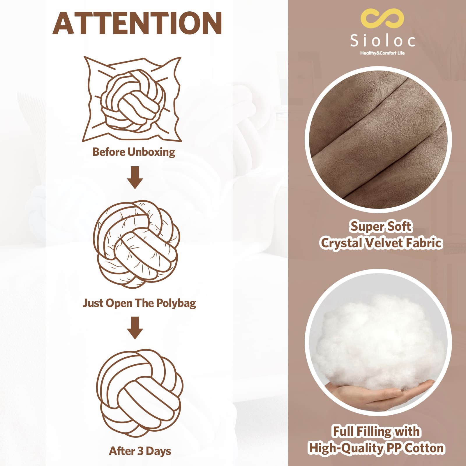 Sioloc Soft Knot Ball Pillows,Round Throw Pillow Cushion Home Decoration Plush Pillow,Throw Knotted Pillow Handmade Round Pillow（7.8inches,Beige）