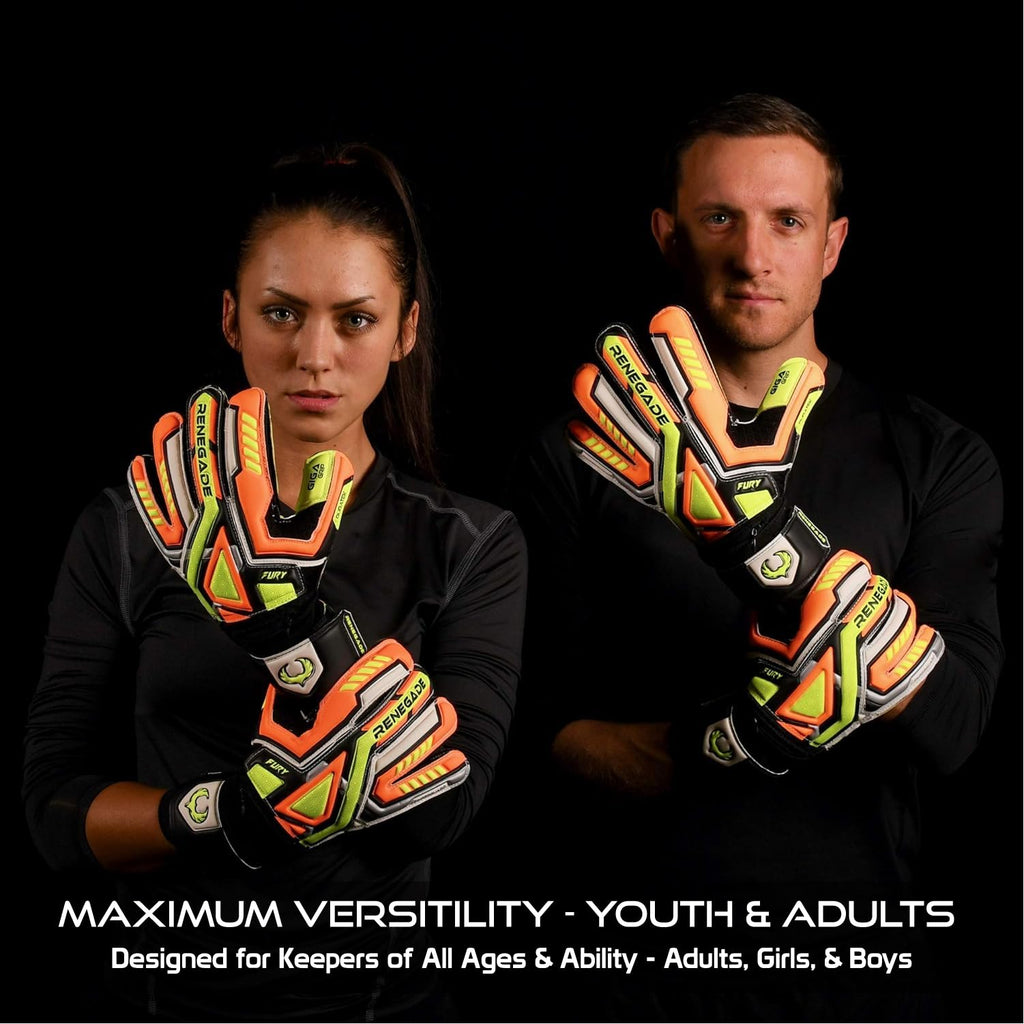 Renegade GK Fury Goalie Gloves with Microbe-Guard - Adult, Youth, Kids (Sizes 6-11) Pro-Tek Fingersaves & 4+3MM Giga Grip | High Performance Pro-Level Goalkeeper Glove | Based in USA