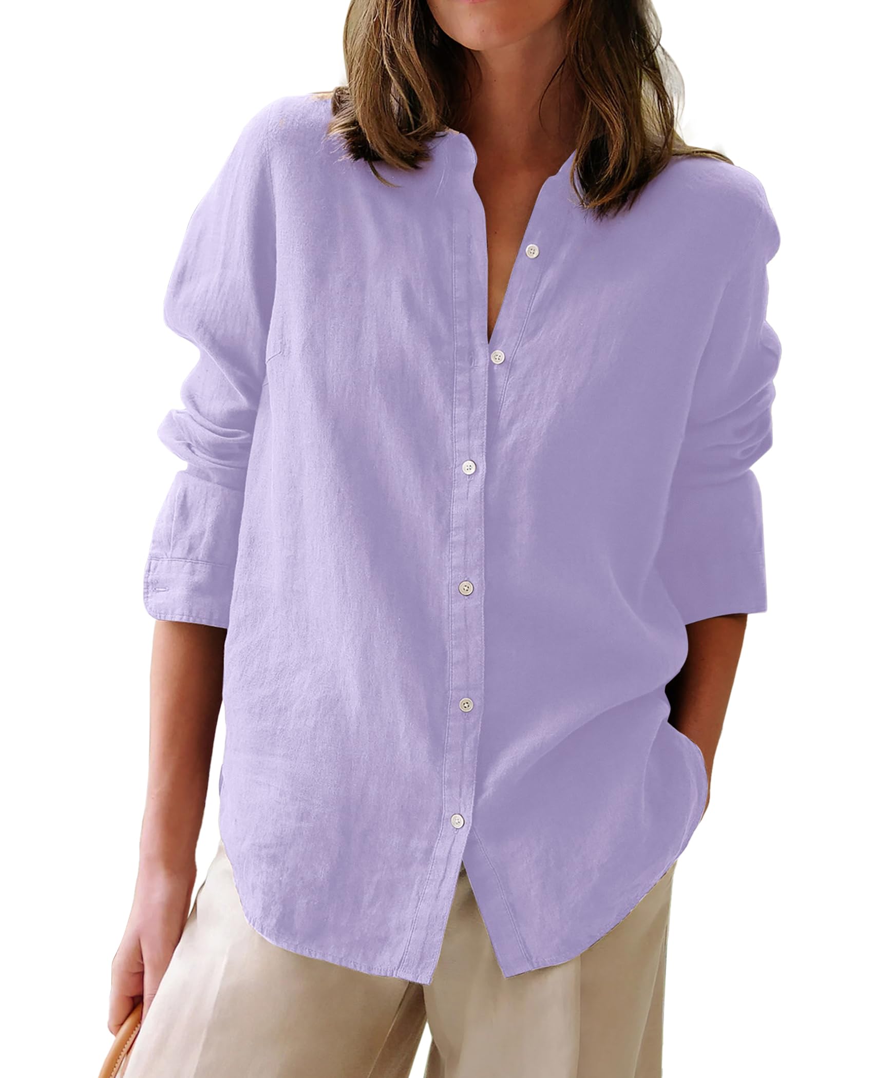 Button Down Shirts for Women Cotton Oxford Shirts Long Sleeve Dress Shirts Collared Blouses Work Casual Solid Tunic Tops