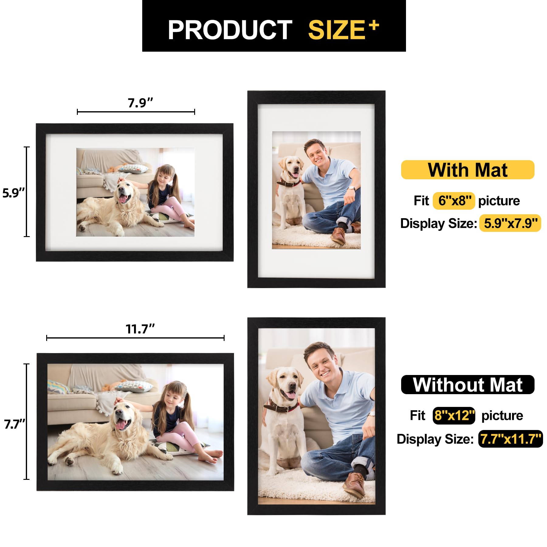 TOFOREVO Picture Frames 4x4 Set of 2 Black Wood Grain Photo Frame for Gallery Wall Mounting or Tabletop Display