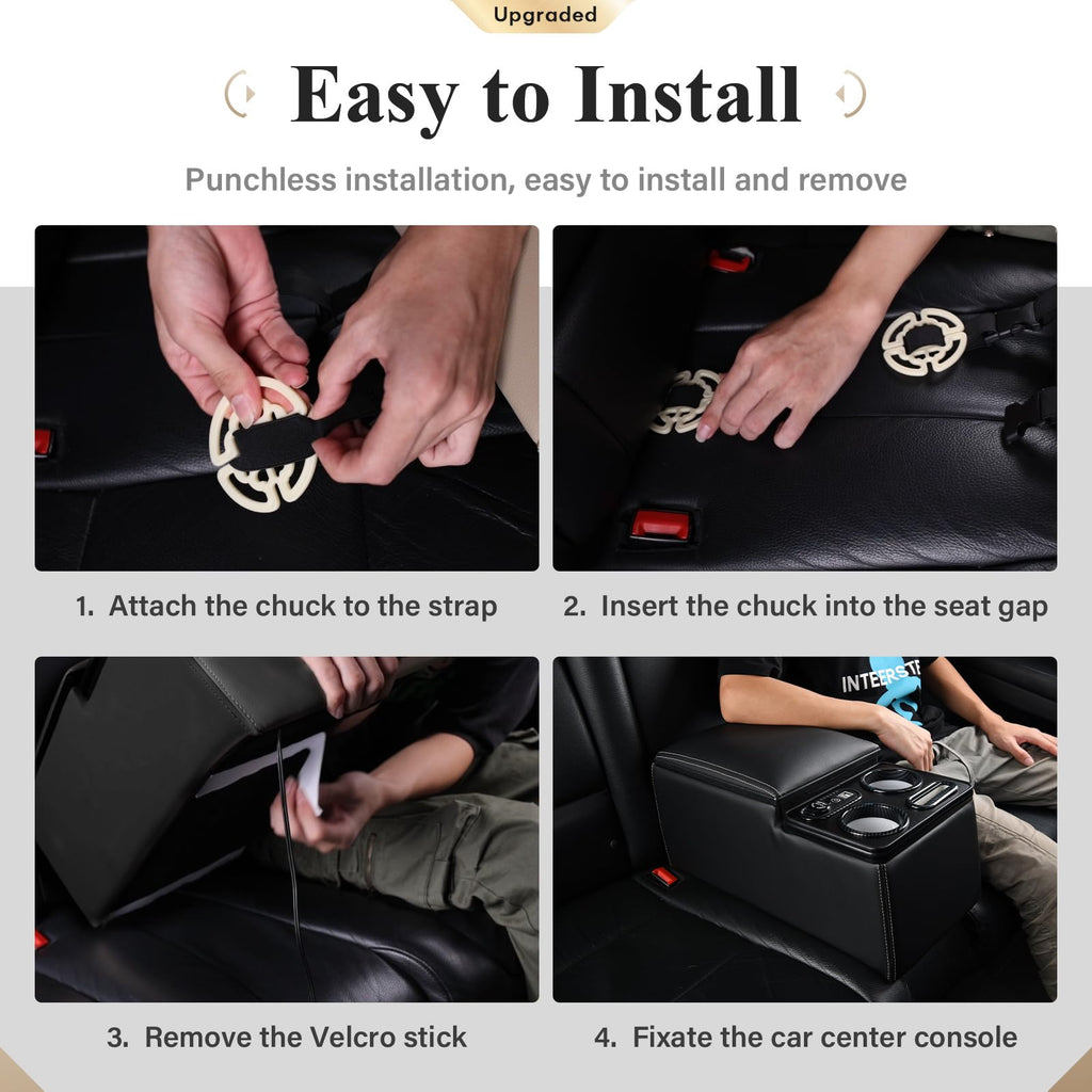 Coverado Car Center Console, Universal Rear Bench Seat Consoles, Truck Seat Organizer and Storage, Back Seat Car Organizer with Cup Holder, Large Storage Box, Central Armrest Box (Regular, Beige)