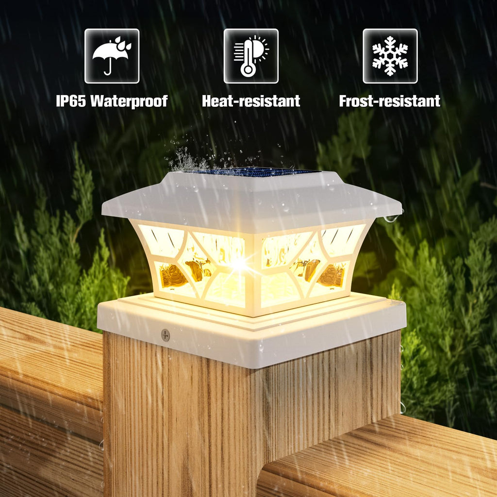 VOLISUN Solar Post Cap Lights Outdoor, Solar Powered Fence Cap Lights for 4x4 Vinyl/Wood, Black Waterproof Solar Deck Post Light 4Pack Cool/Warm for Garden Patio Porch