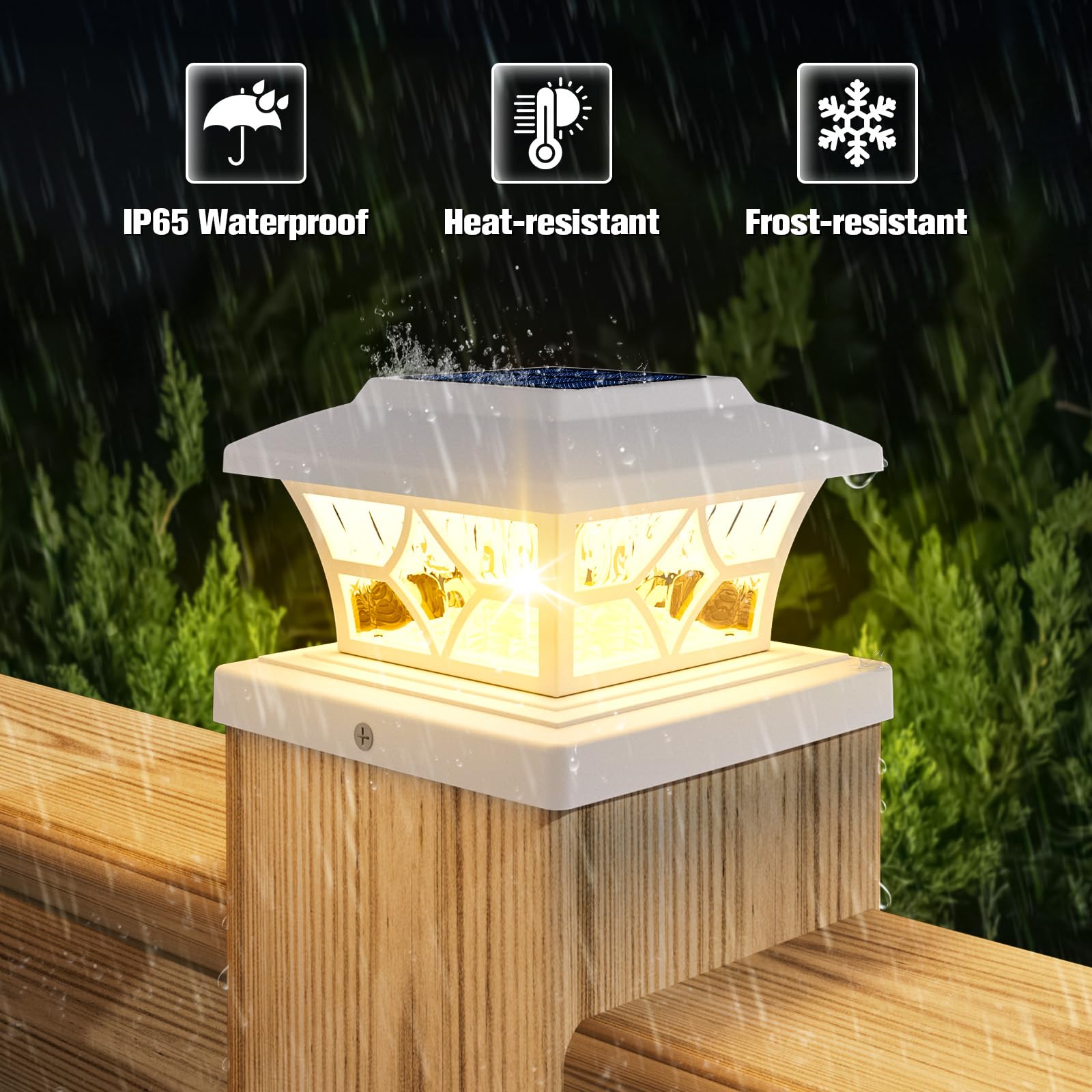 VOLISUN Solar Post Cap Lights Outdoor, Solar Powered Fence Cap Lights for 4x4 Vinyl/Wood, Black Waterproof Solar Deck Post Light 4Pack Cool/Warm for Garden Patio Porch