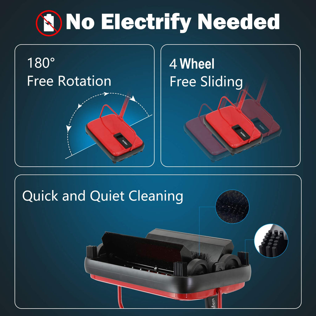 Eyliden Carpet Sweeper, Mini Size Lightweight Hand Push - No Noise, Non-Electric, Easy Manual Sweeping Only for Carpet Cleaning (Black)