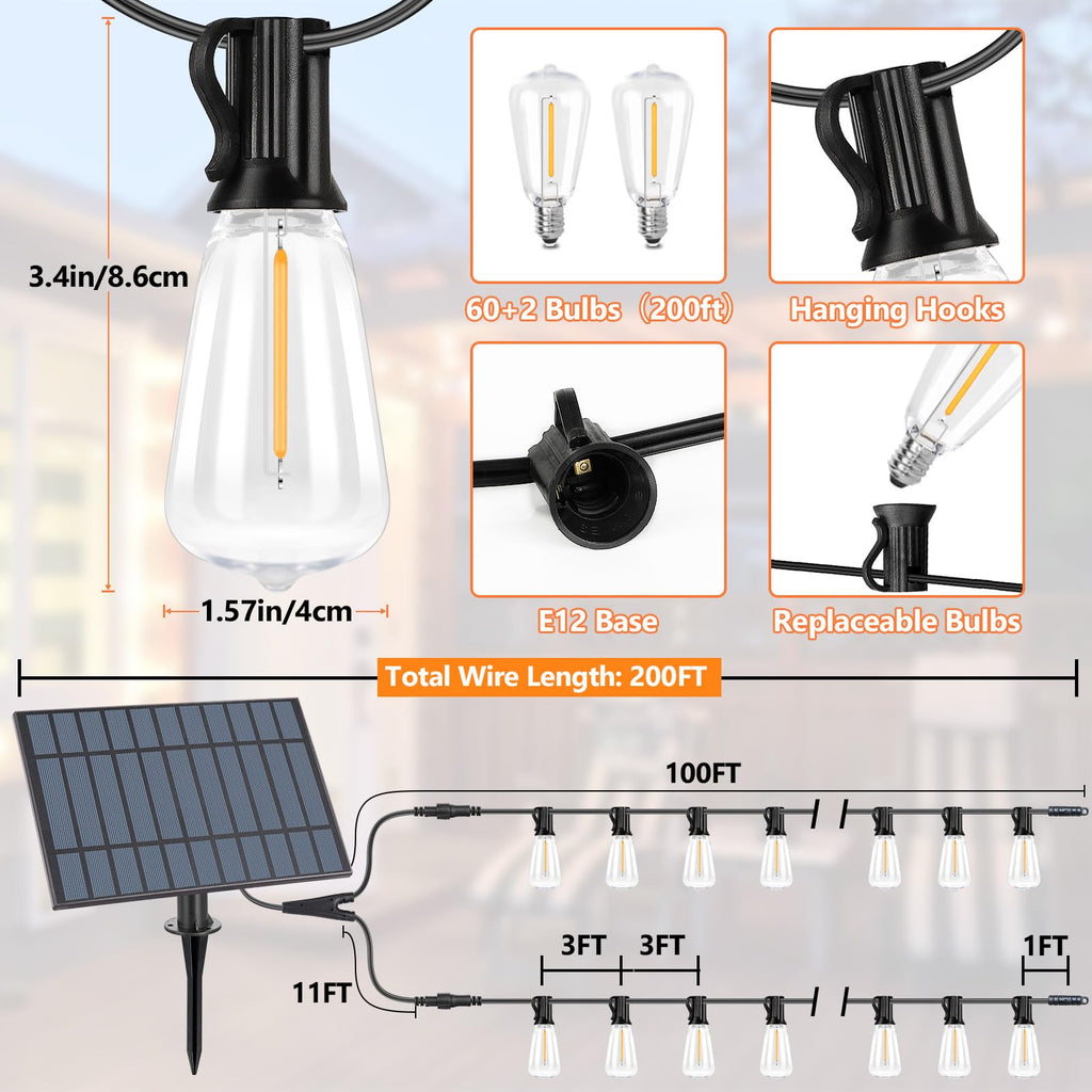 50 FT Solar String Lights for Outside, Solar Powered Outdoor String Lights with 26 Shatterproof Edison Bulbs, Dimmable Patio Lights Waterproof with Remote Timer for Wedding Backyard(Warm White)