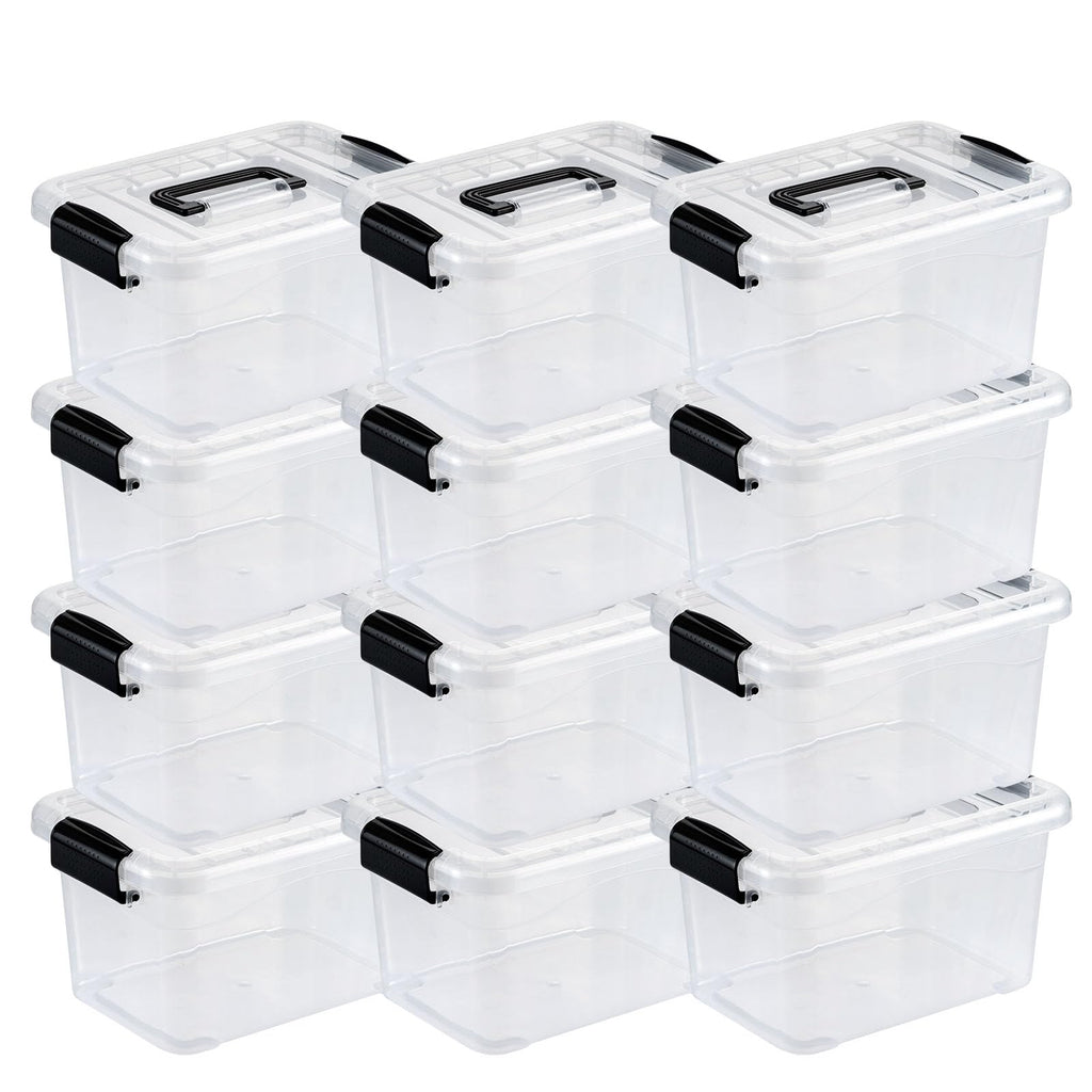 Nazhura Plastic Storage Bin, Stackable and Nestable Storage Boxes with White Lids and Secure Latching Buckles, Large Storage Container (CLEAR, 6QT 12PACK)