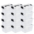 Nazhura Plastic Storage Bin, Stackable and Nestable Storage Boxes with White Lids and Secure Latching Buckles, Large Storage Container (CLEAR, 6QT 12PACK)