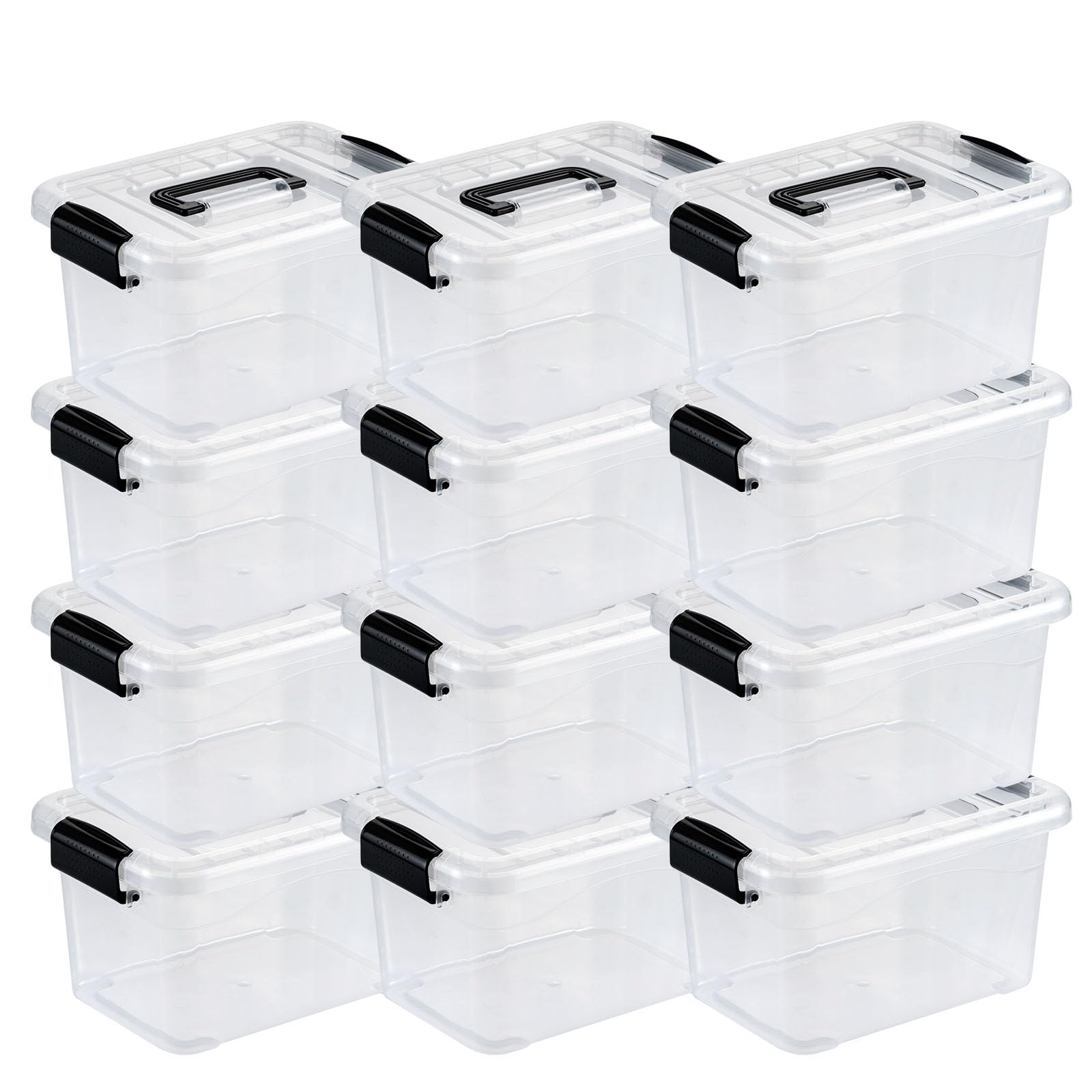 Nazhura Plastic Storage Bin, Stackable and Nestable Storage Boxes with White Lids and Secure Latching Buckles, Large Storage Container (CLEAR, 6QT 12PACK)