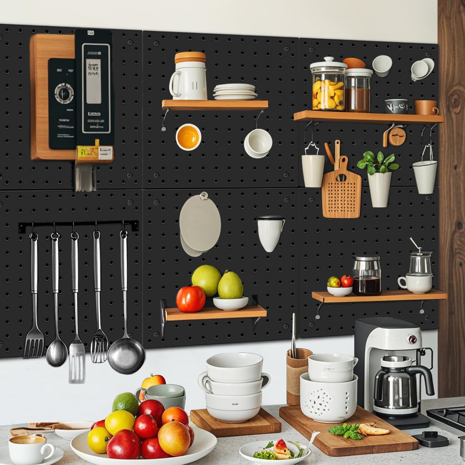 Peg Board,Steel Organization Panels, Ideal for Garage Tool Storage, Office Organization, Craft Room, Kitchen,Pack of 4 (Black, 4-12X12)