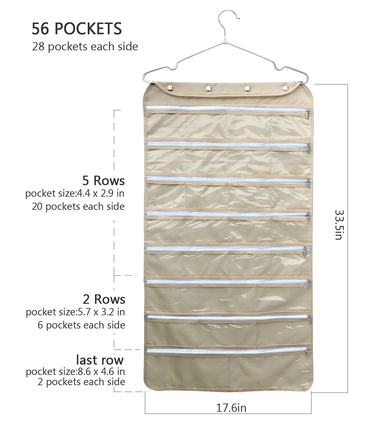 BB Brotrade Hanging Jewelry Organizer,Accessories Organizer,80 Pocket Organizer for Holding Jewelries（Beige）