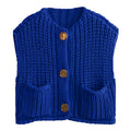 KEOMUD Women's Sleeveless Cropped Knit Cardigan Casual Button Down Crochet Sweater Vest Tops with Pockets