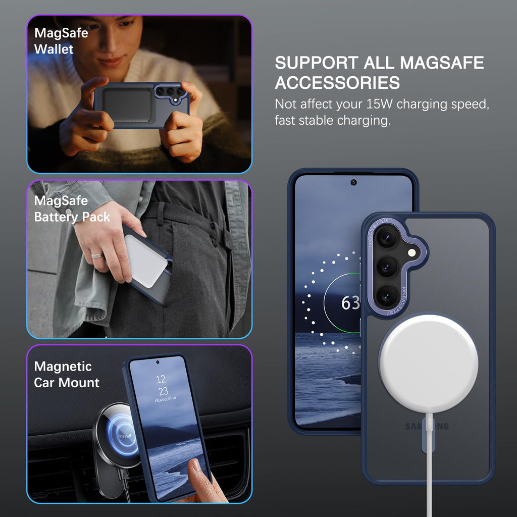 BENTOBEN Magnetic for Samsung Galaxy S24 Plus Case [Compatible with Magsafe] Translucent Matte Slim Thin Shockproof Anti-Yellow Women Men Protective Phone Cases Cover for Samsung S24 Plus 6.7", Black