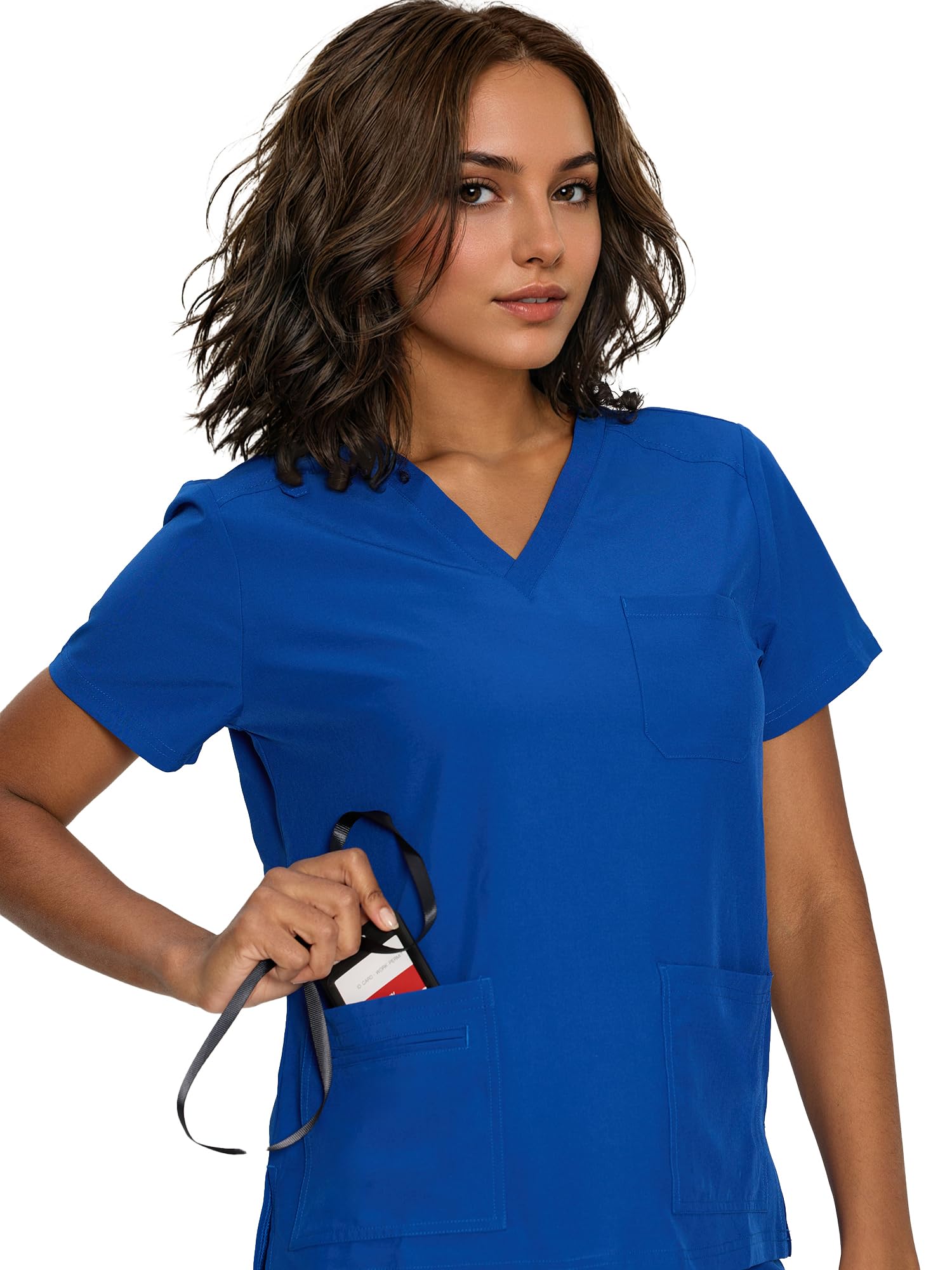 floralhue Scrub Tops for Women, Curved V-Neck Scrub Tops with 3 Pockets, Soft Stretch, Easy Care