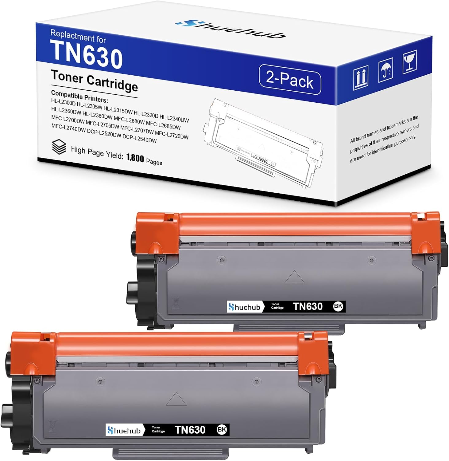 TN630 Black Toner Cartridge Replacement for Brother TN 630 TN-630 Toner for HL-L2300D HL-L2305W HL-L2320D HL-L2360DW HL-L2380DW MFC-L2680W MFC-L2700DW MFC-L2720DW DCP-L2540DW Printer - 2 Pack