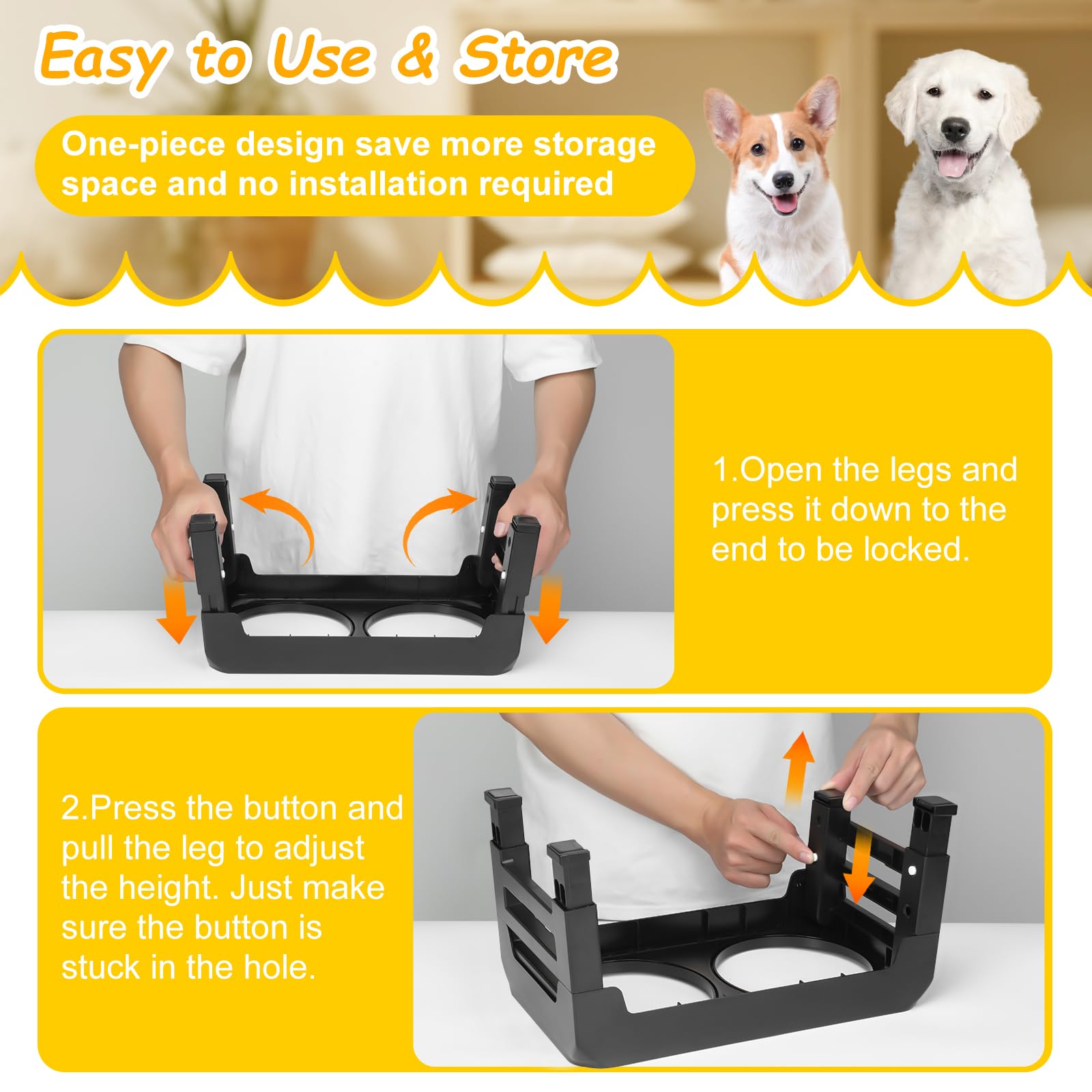 Elevated Dog Bowls 3 Height Adjustable Raised Bowl Stand with 25oz Stainless Steel Dog Food Bowls Anti-Slip for Small Dogs Adjusts to 7.5", 6", 2.75", Black