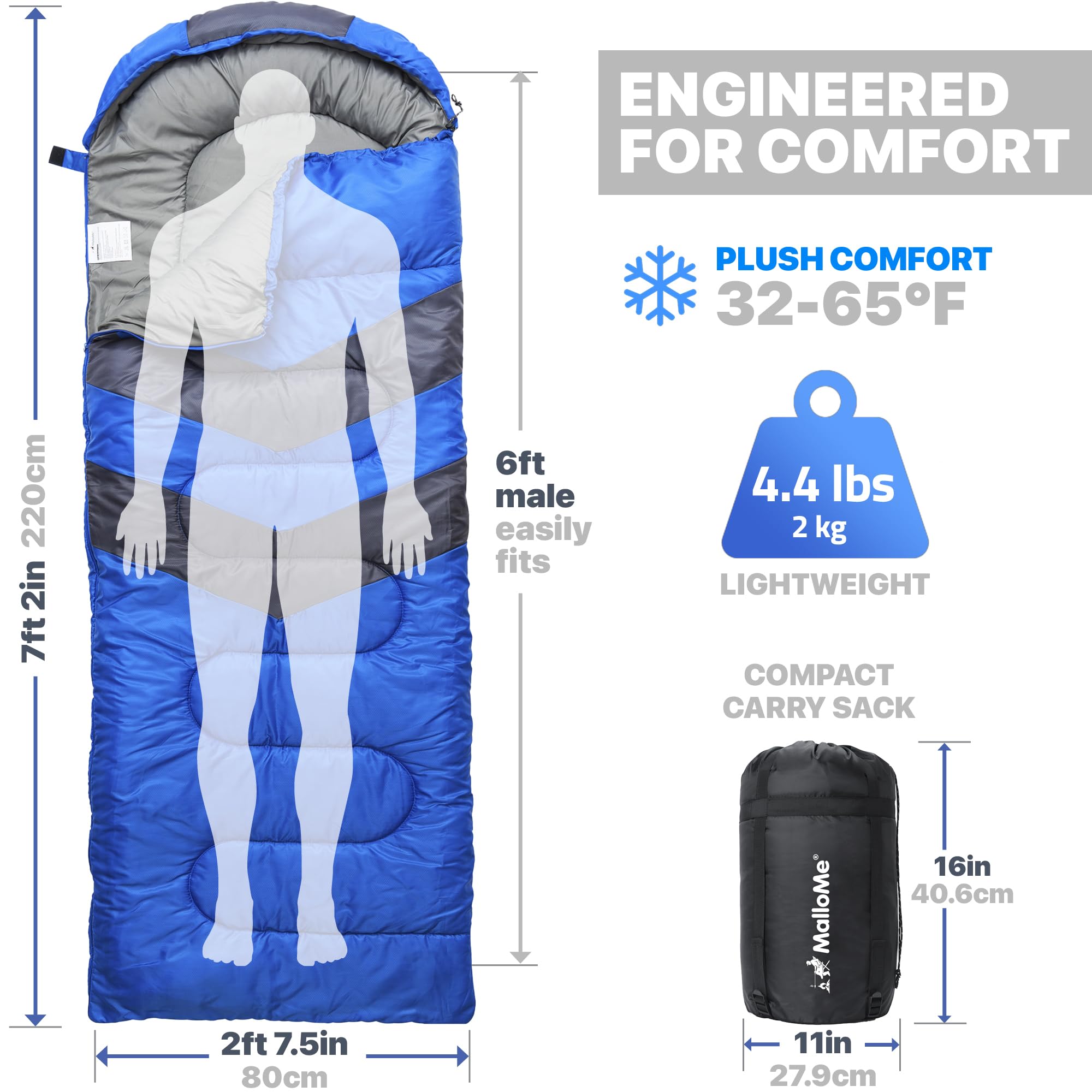 MalloMe Sleeping Bags for Adults Cold Weather & Warm - Backpacking Camping Sleeping Bag for Kids, Girls, Boys - Lightweight Camping Essentials Gear Accessories Hiking Sleep Must Haves Single & Double