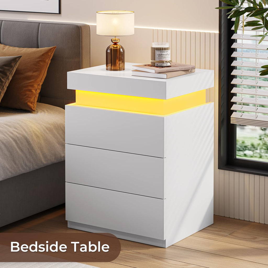 BTHFST LED Nightstands Set of 2,Night Stands for Bedroom Set of 2,Nightstand with Charging Station and Sliding Top,Bedside Table with Power Outlets & Drawers,Modern End Side Table (Black)