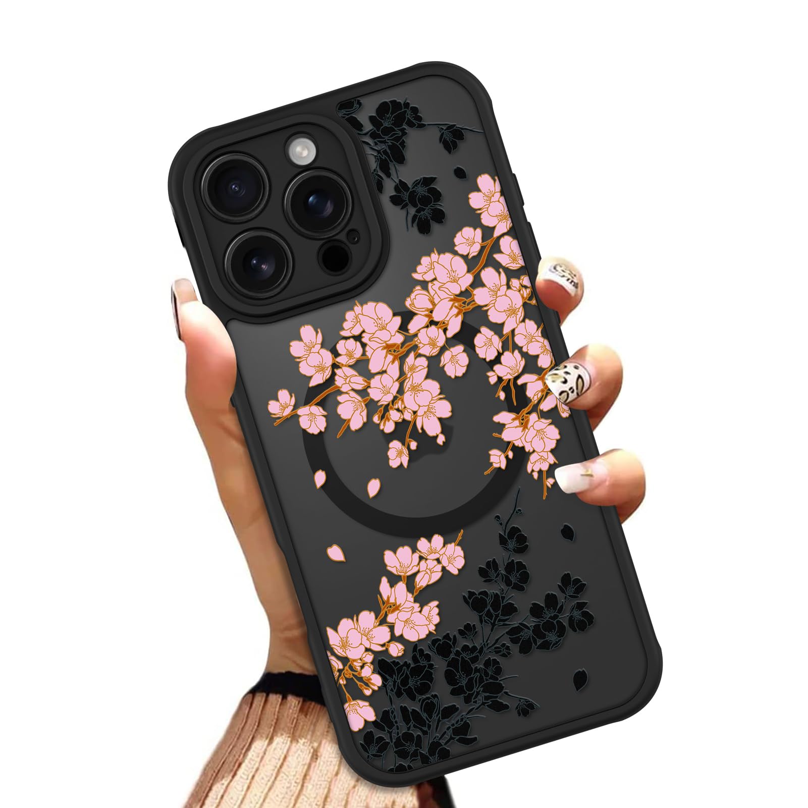 OOK Case for iPhone 11 6.1 Inch (Compatible with MagSafe) Floral Flowers Design Translucent Phone Cover Soft TPU + Hard PC Anti-Scratch Shockproof Magnetic Cute Case for Women - Red
