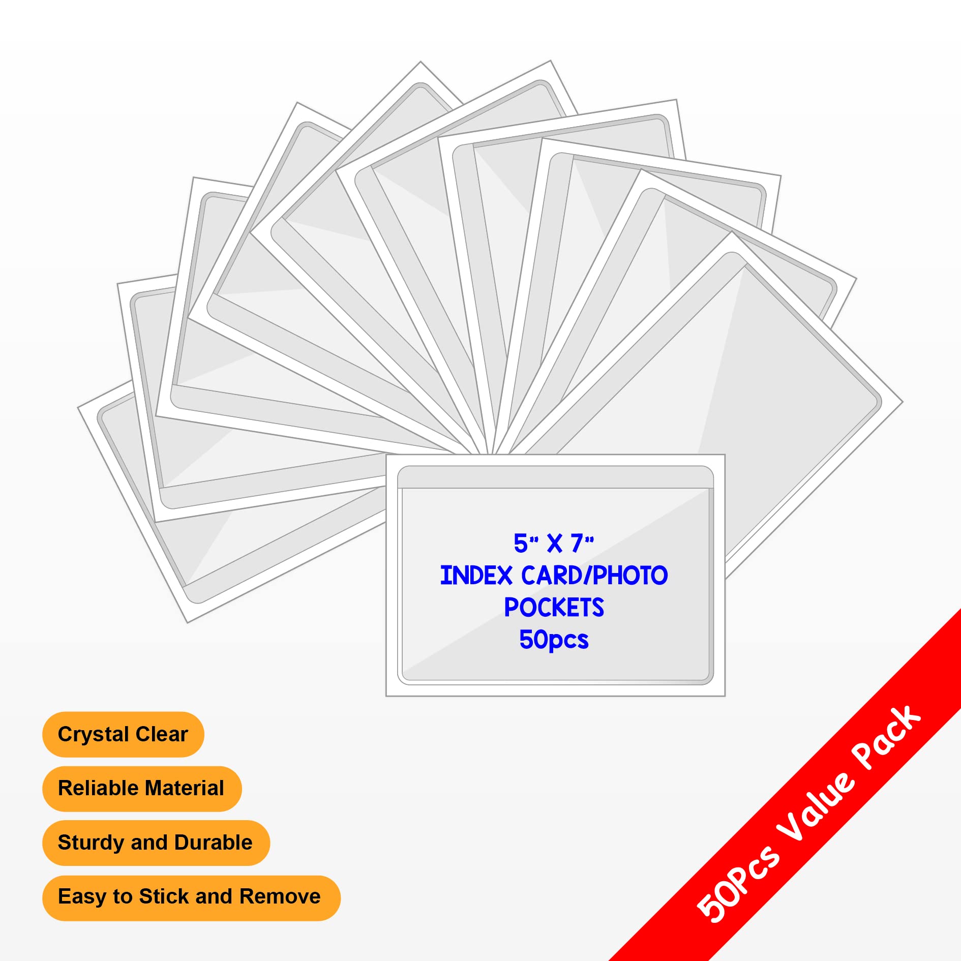IMAGAME Clear Adhesive Business Card Pocket swith Side Open for Loading, 50 Pack, Plastic Labels Holders for Storage Bins and Library Card, Ideal for Organizing and Protecting Your Business Cards