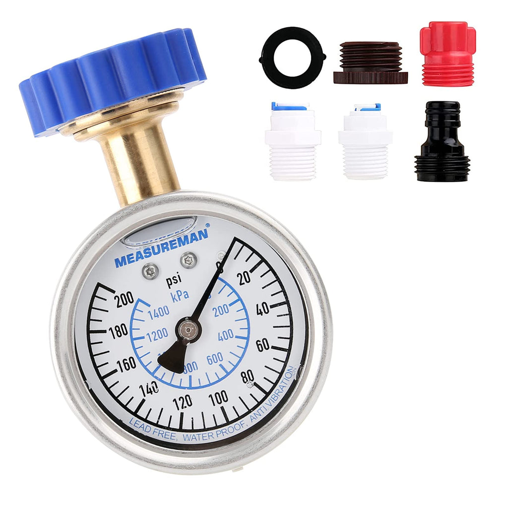 MEASUREMAN 2" Water Pressure Test Gauge, 3/4" Female Hose Thread, 0-200 psi/kpa with Maximum Pressure Memory (Pack of 2)