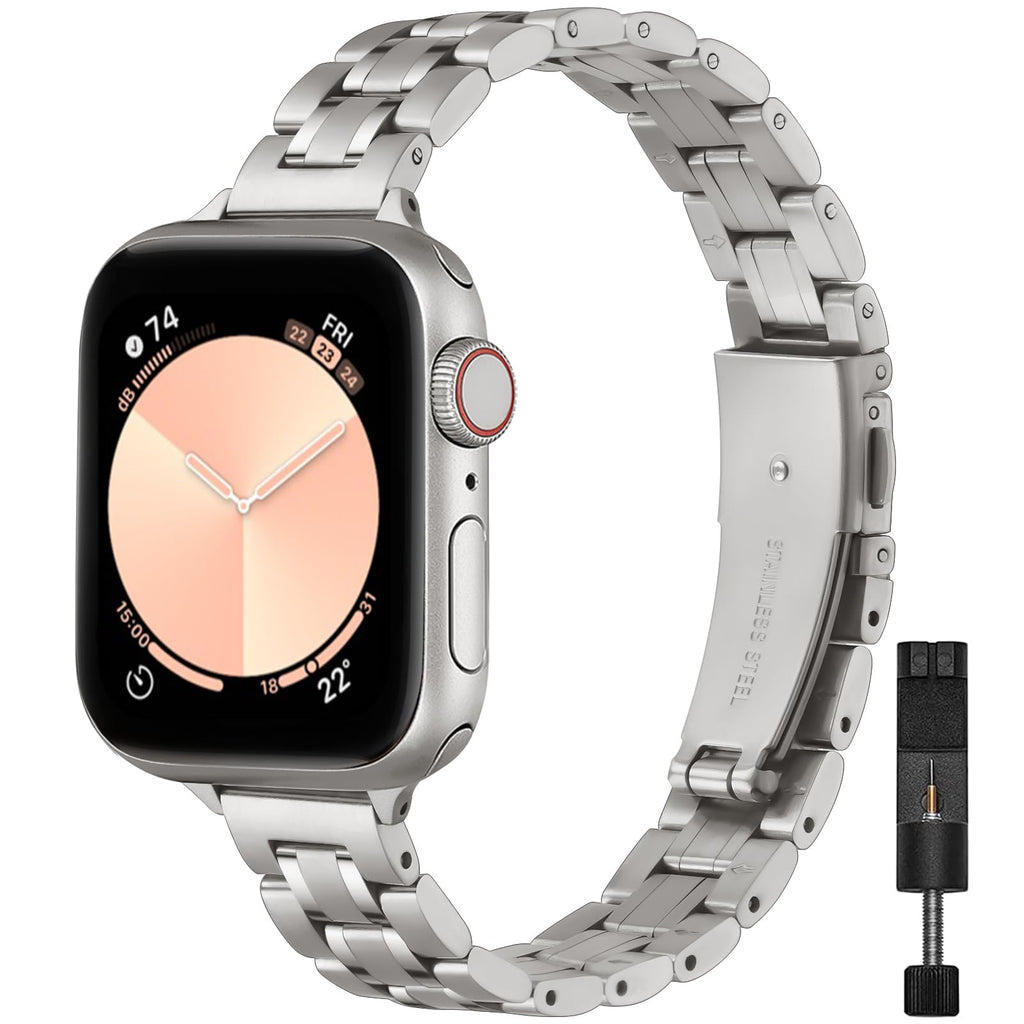STIROLL Thin Replacement Band Compatible for Apple Watch 38mm 40mm 41mm 42mm(Series 11 10), Stainless Steel Metal Wristband Women Men for iWatch Ultra SE Series 9 8 7 6 5 4 3 2 1, Black