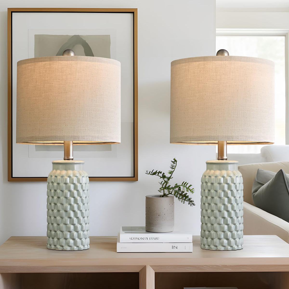 USumkky 20.5" Gold Modern Ceramic Bedside Lamp Set of 2 for Bedroom Decor Farmhouse Table Lamp for Living Room Office Dorm