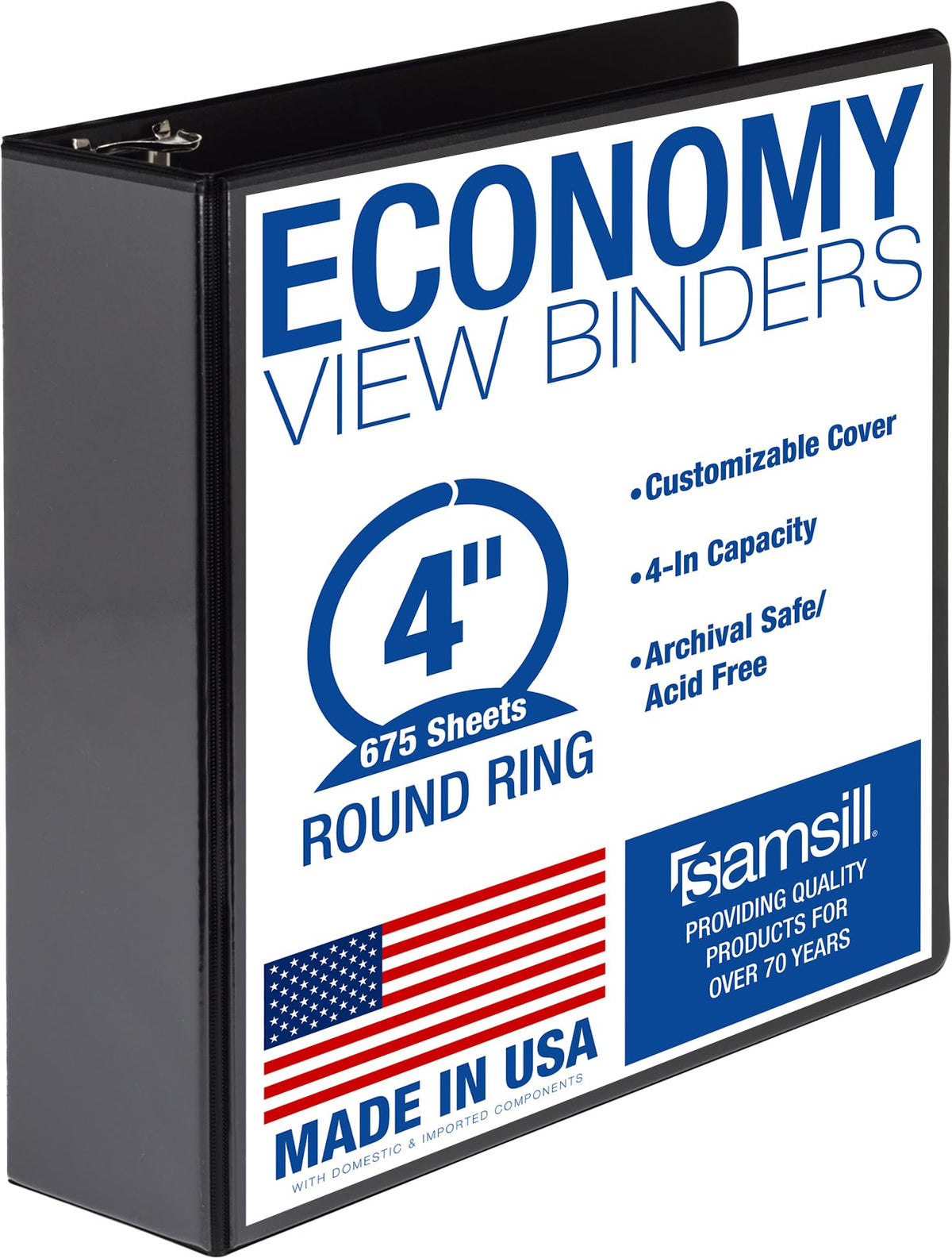 Samsill 1 Inch 3 Ring Binders, Economy Round Ring, Clear View Cover, 200 Sheet Capacity - for School, Home, Office - Blue, 4 Pack