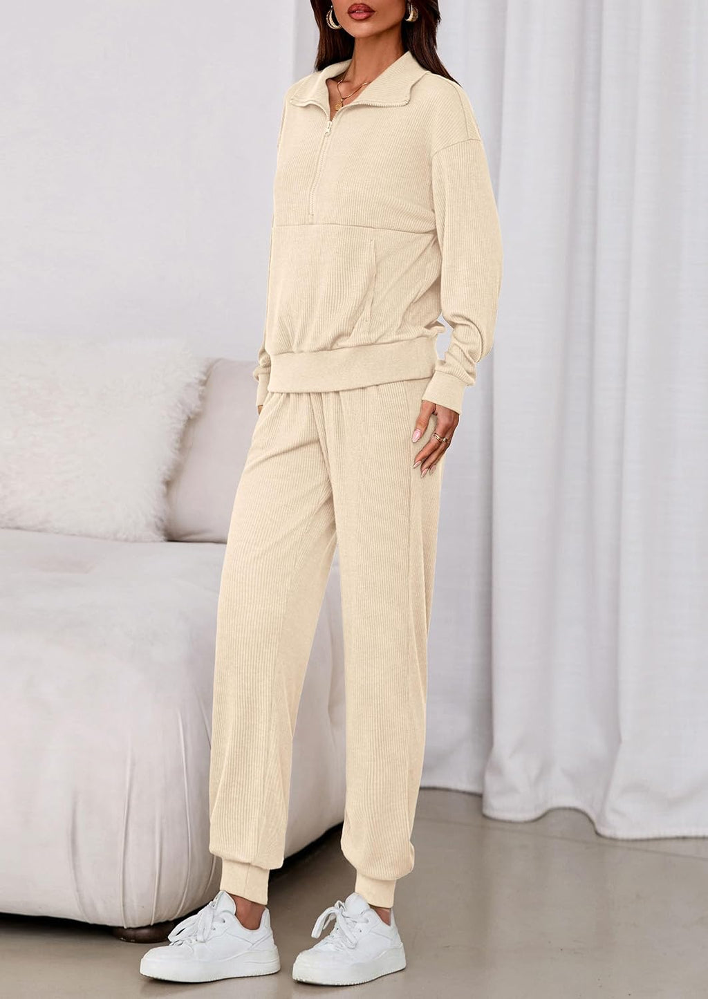 PRETTYGARDEN Women's Fall 2 Piece Lounge Sets Zip Up Sweatshirt Jogger Pants Sweat Track Suits Travel Outfit Winter Clothing