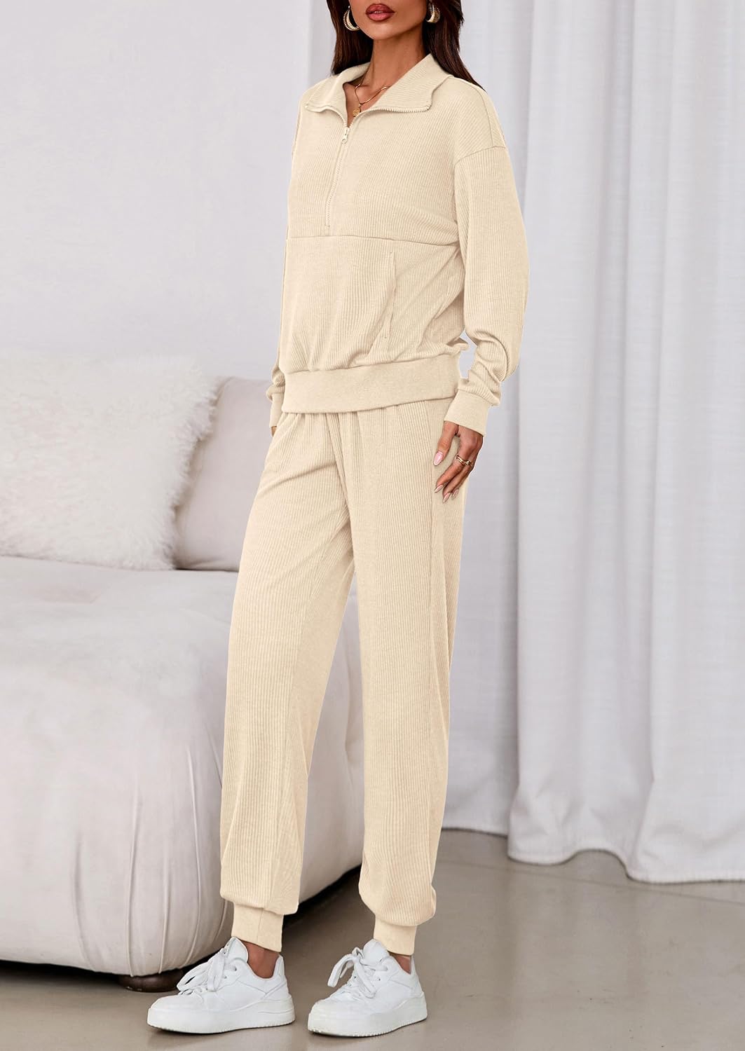 PRETTYGARDEN Women's Fall 2 Piece Lounge Sets Zip Up Sweatshirt Jogger Pants Sweat Track Suits Travel Outfit Winter Clothing