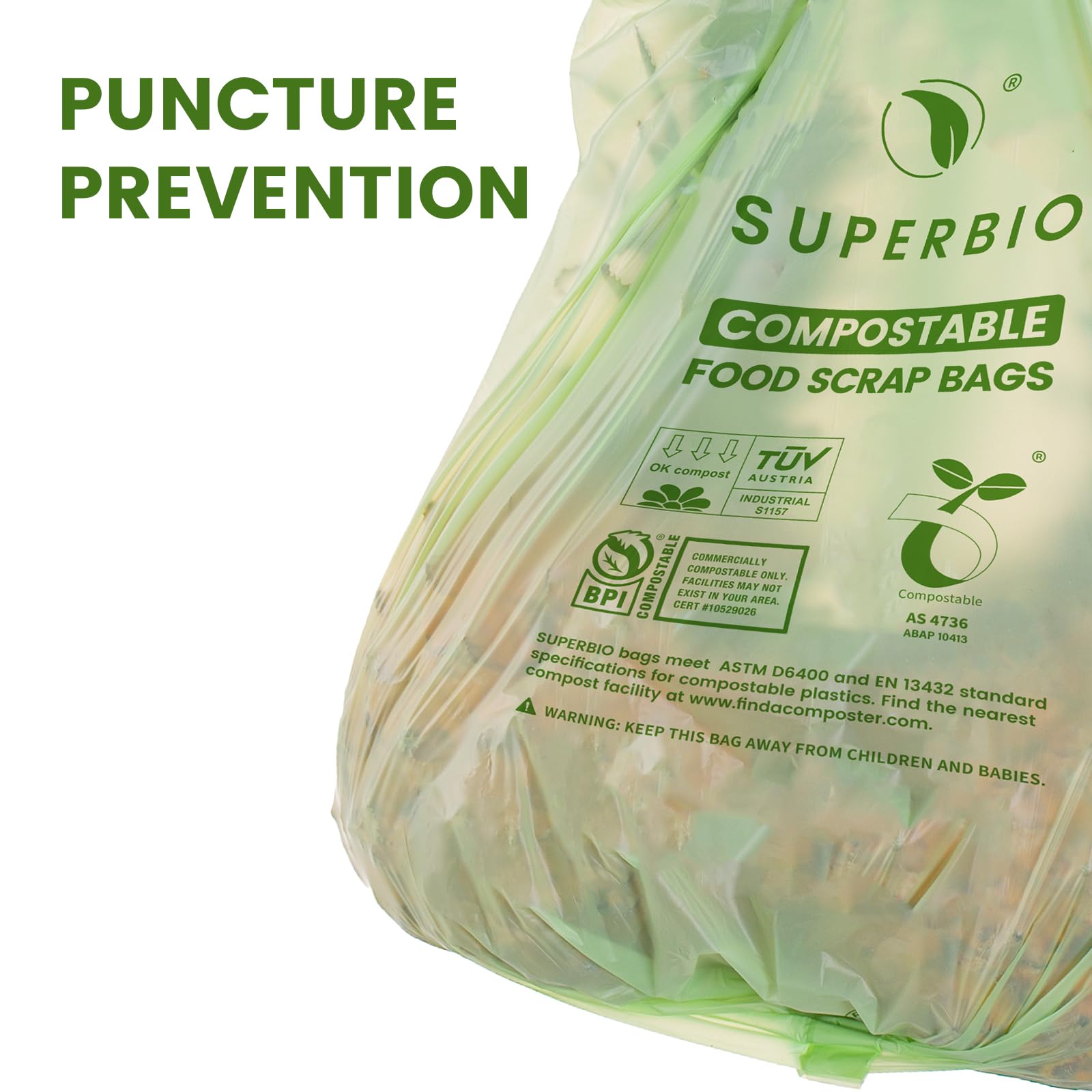 SUPERBIO 1.6 Gallon Handle Tie Compostable Food Scrap Bags, Small Compost Bags with Handles, 50 Count, 2 Pack, BPI & OK compost INDUSTRIAL