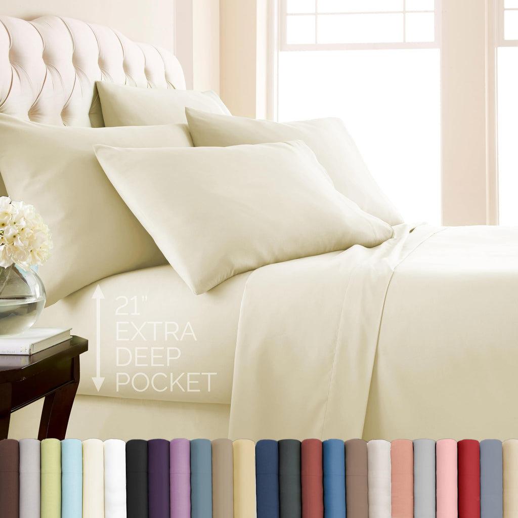 Southshore Fine Living, Inc. 4-Piece, 21-Inch Deep Pocket Twin Sheets Set with Fitted Sheet, Soft Microfiber, Oversized Flat Sheet, 2 Pillow Cases Standard Size, Hotel Collection Twin Bed White Sheets